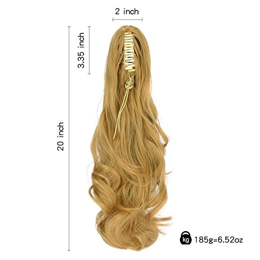 20〞Claw Ponytail Clip in Hair Extensions Hairpiece Synthetic Light Curly Soft Silky Nature Looking Heat-Resisting Different Colors for Women Fashion and Beauty-27#